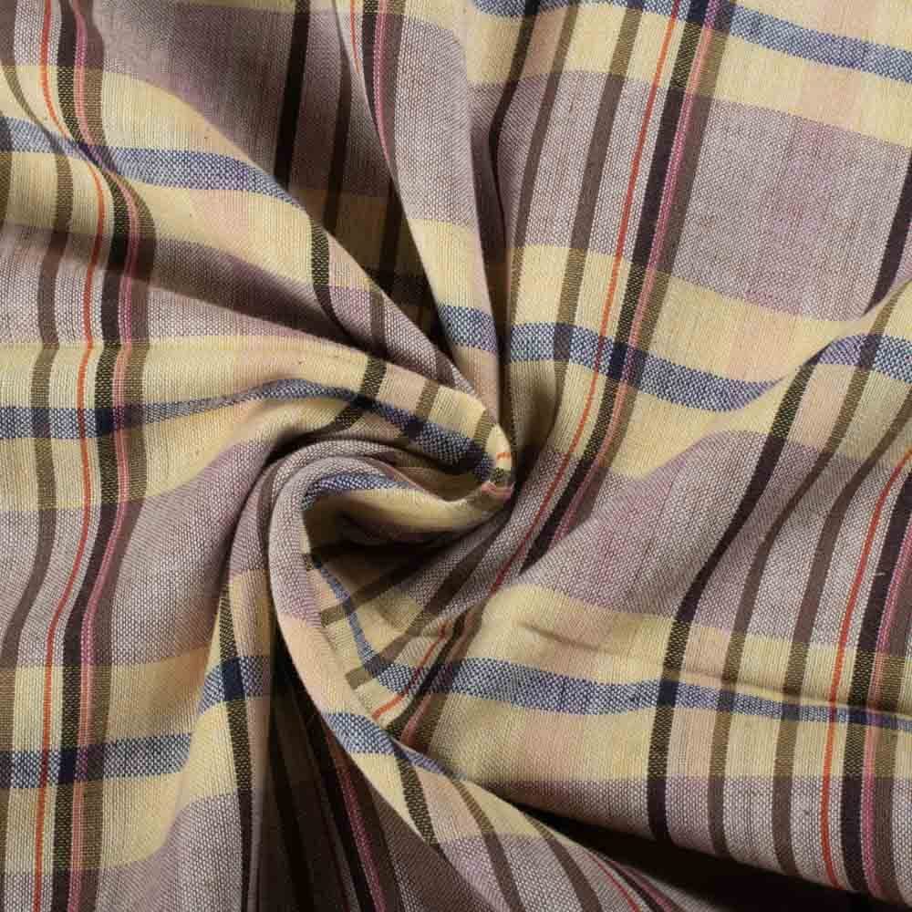 Check Multicolor 82 GSM Pure Cotton Handwoven Fabric 958