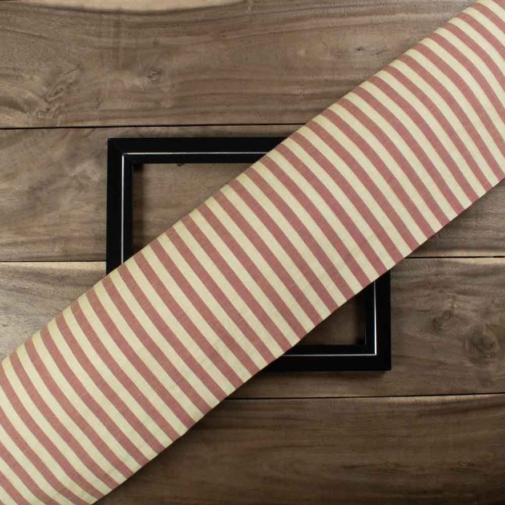 Stripe Lemon Yellow & Red Pure Cotton 70 GSM Handwoven Fabric
