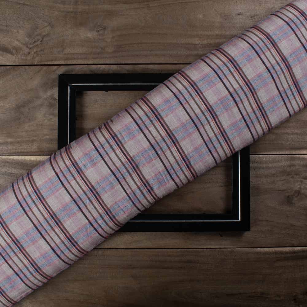 Check Multicolor 93 GSM Pure Cotton Handwoven Fabric 957