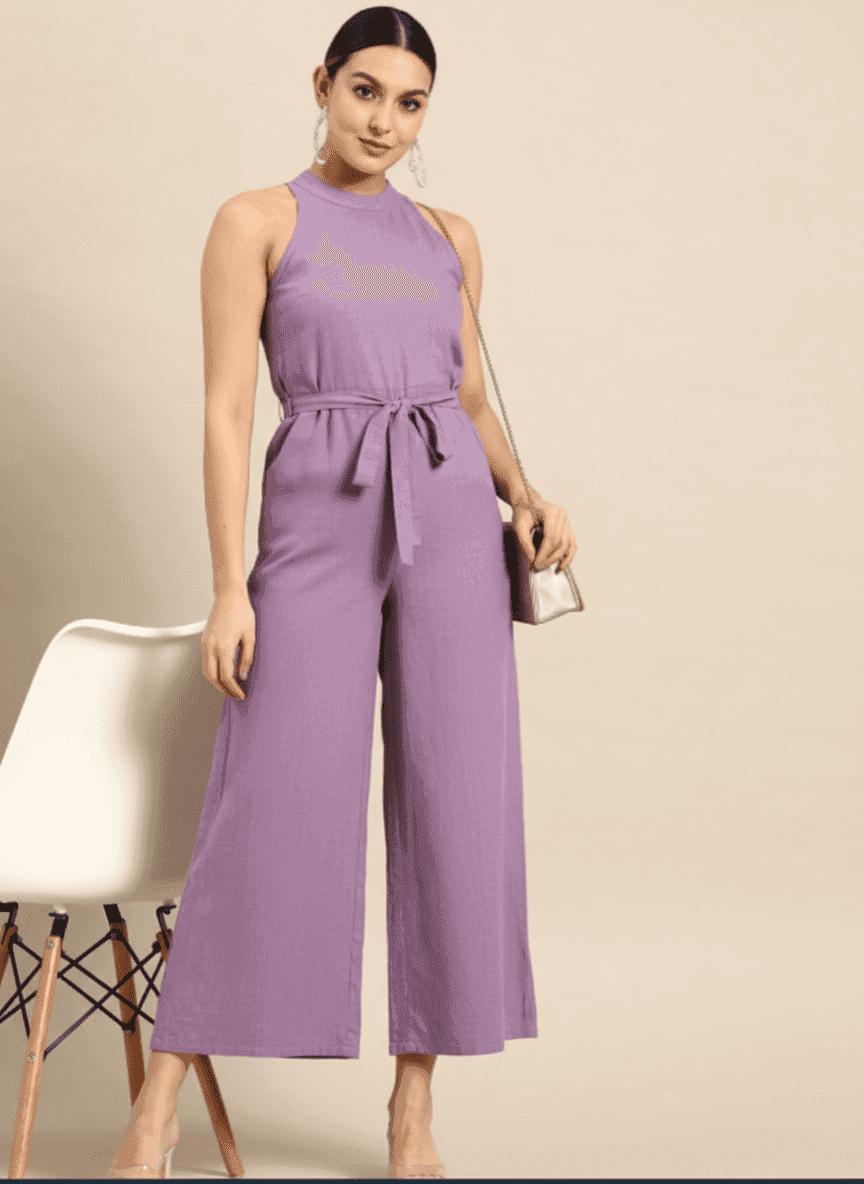 Halter Neck Lose Fit With Waist Tie Jumpsuit