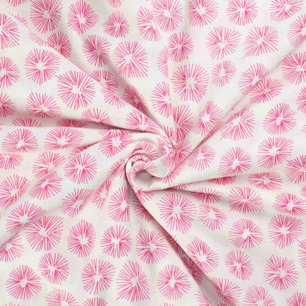 Abstract Pink Screenprinted Pure Khadi 90 GSM Handwoven Fabric