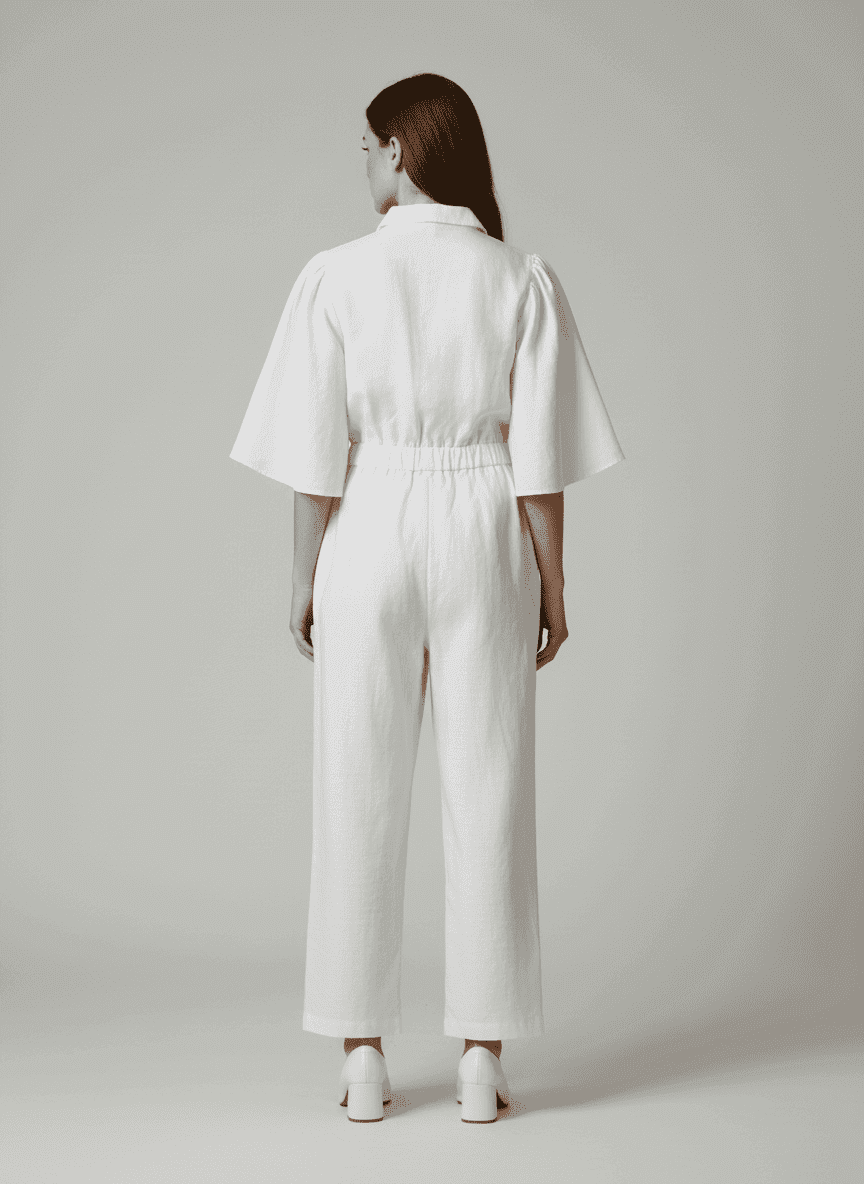 Jumpsuit With Spread Collared And Front Zipper