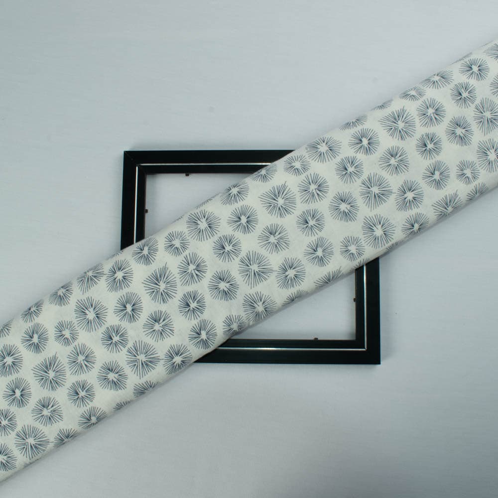 Abstract Off White Screenprinted Pure Khadi 90 GSM Handwoven Fabric