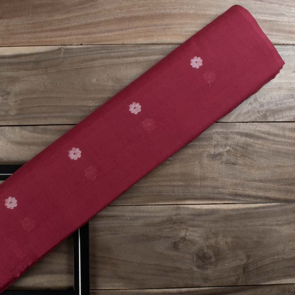 Plain Maroon Pure Cotton 55 GSM Flower Motif Jamdani Fabric