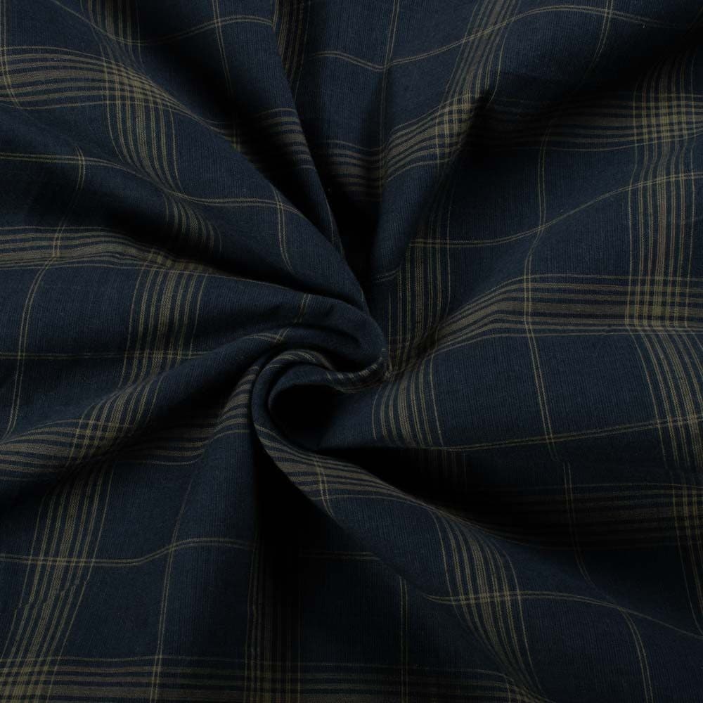 Check Black & Dark Yellow 55 GSM Pure Cotton Handwoven Fabric