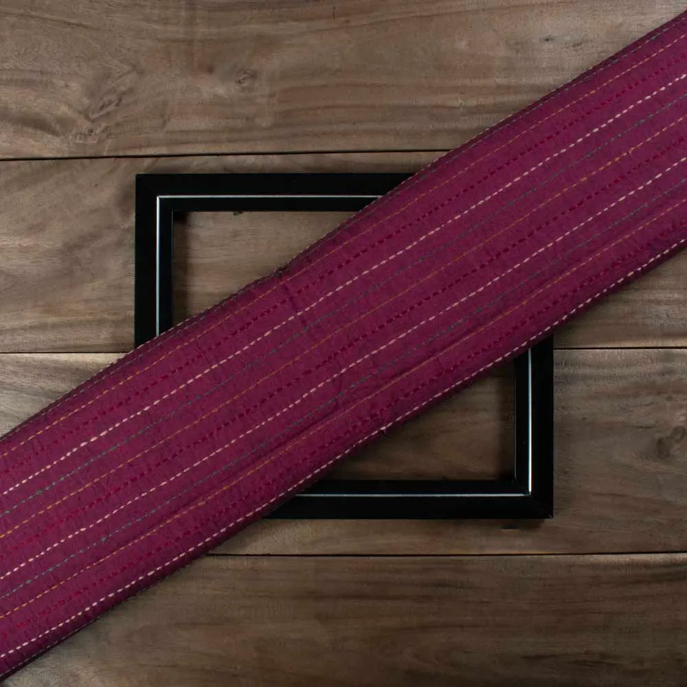 Multi-Color Stripe Maroon Pure Cotton 100 GSM Kantha Fabric