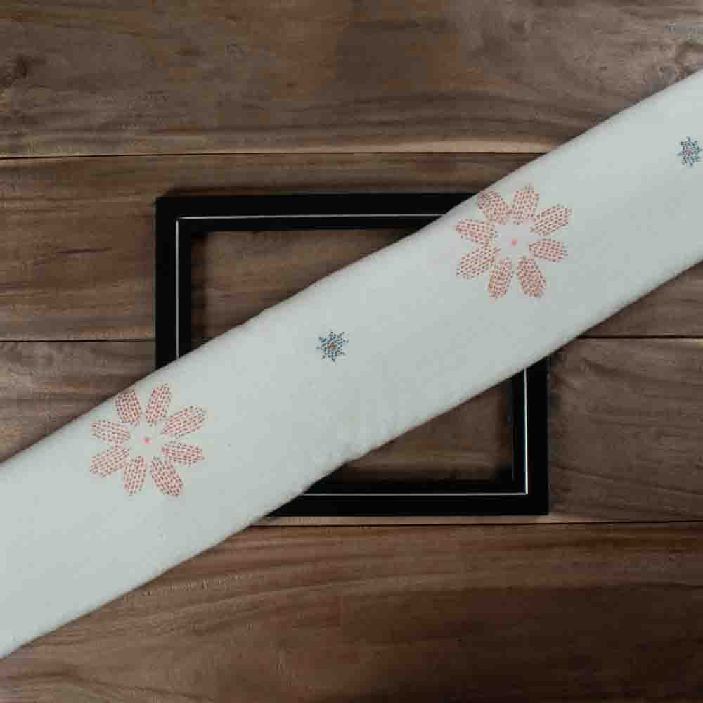White Khadi Cotton Bloom Petal 130 GSM Handwoven Kantha Fabric