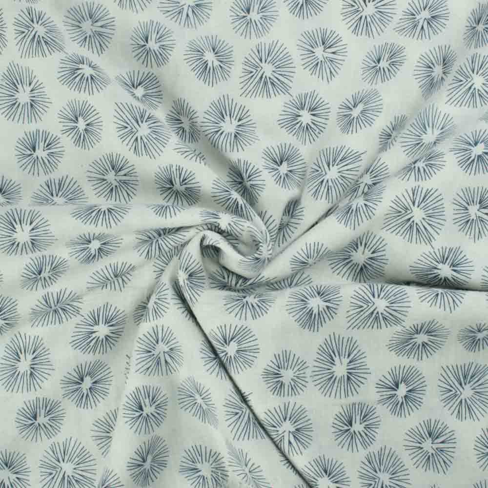 Abstract Off White Screenprinted Pure Khadi 90 GSM Handwoven Fabric