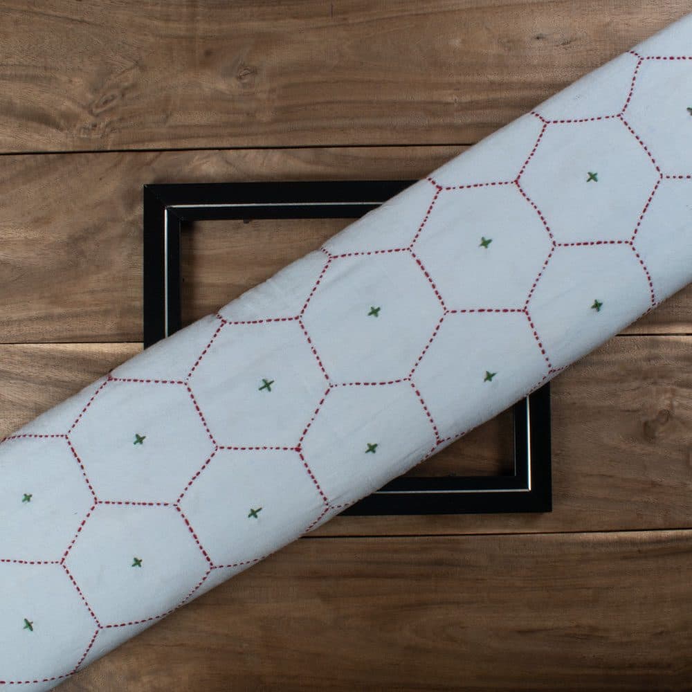 Honeycomb Grid Khadi Cotton 130 GSM Handwoven Kantha Fabric